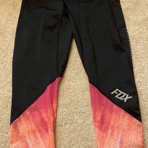 FOX racing athletic leggings with mesh bottoms. These are cropped length.